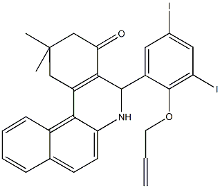 5-[2-(allyloxy)-3,5-diiodophenyl]-2,2-dimethyl-2,3,5,6-tetrahydrobenzo[a]phenanthridin-4(1H)-one Struktur