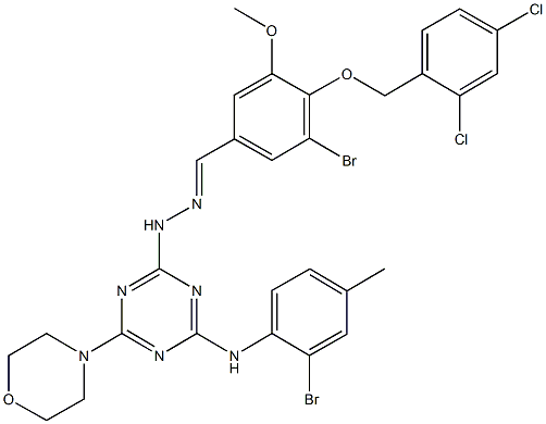 3-bromo-4-[(2,4-dichlorobenzyl)oxy]-5-methoxybenzaldehyde [4-(2-bromo-4-methylanilino)-6-(4-morpholinyl)-1,3,5-triazin-2-yl]hydrazone 化学構造式