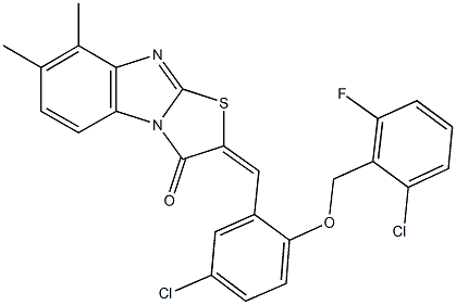 2-{5-chloro-2-[(2-chloro-6-fluorobenzyl)oxy]benzylidene}-7,8-dimethyl[1,3]thiazolo[3,2-a]benzimidazol-3(2H)-one 化学構造式