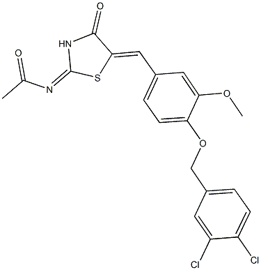 N-(5-{4-[(3,4-dichlorobenzyl)oxy]-3-methoxybenzylidene}-4-oxo-1,3-thiazolidin-2-ylidene)acetamide Structure