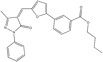 butyl 3-{5-[(3-methyl-5-oxo-1-phenyl-1,5-dihydro-4H-pyrazol-4-ylidene)methyl]-2-furyl}benzoate Struktur