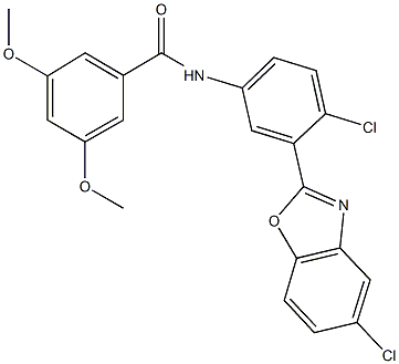 N-[4-chloro-3-(5-chloro-1,3-benzoxazol-2-yl)phenyl]-3,5-dimethoxybenzamide 化学構造式