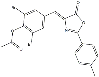 2,6-dibromo-4-[(2-(4-methylphenyl)-5-oxo-1,3-oxazol-4(5H)-ylidene)methyl]phenyl acetate 结构式