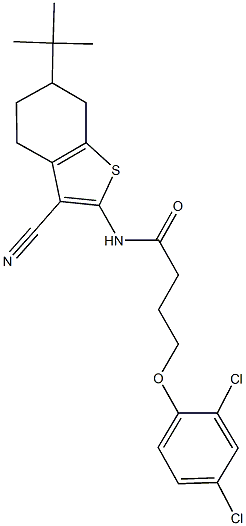 N-(6-tert-butyl-3-cyano-4,5,6,7-tetrahydro-1-benzothien-2-yl)-4-(2,4-dichlorophenoxy)butanamide 化学構造式