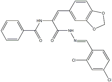 N-(2-(1,3-benzodioxol-5-yl)-1-{[2-(2,4-dichlorobenzylidene)hydrazino]carbonyl}vinyl)benzamide Struktur