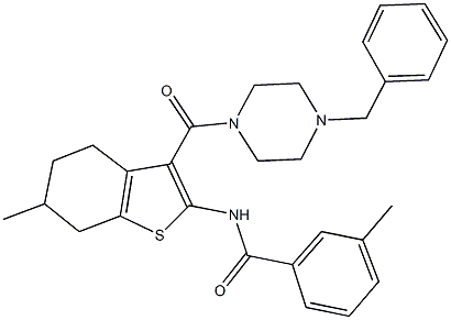 N-{3-[(4-benzyl-1-piperazinyl)carbonyl]-6-methyl-4,5,6,7-tetrahydro-1-benzothien-2-yl}-3-methylbenzamide Structure