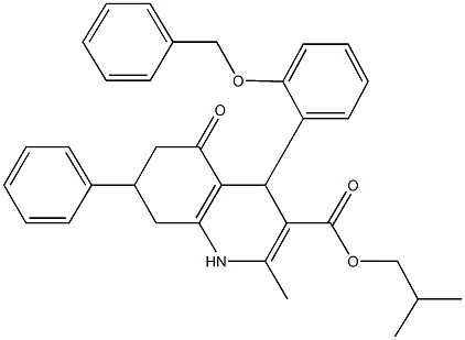 isobutyl 4-[2-(benzyloxy)phenyl]-2-methyl-5-oxo-7-phenyl-1,4,5,6,7,8-hexahydro-3-quinolinecarboxylate 化学構造式