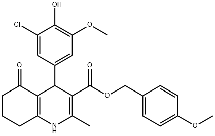 4-methoxybenzyl 4-(3-chloro-4-hydroxy-5-methoxyphenyl)-2-methyl-5-oxo-1,4,5,6,7,8-hexahydro-3-quinolinecarboxylate Struktur