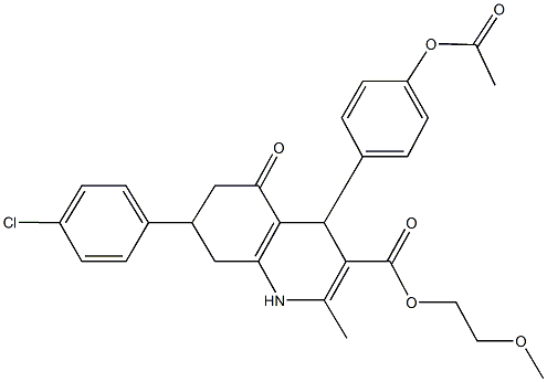 2-methoxyethyl 4-[4-(acetyloxy)phenyl]-7-(4-chlorophenyl)-2-methyl-5-oxo-1,4,5,6,7,8-hexahydro-3-quinolinecarboxylate,329072-12-0,结构式