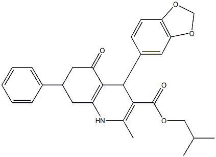 isobutyl 4-(1,3-benzodioxol-5-yl)-2-methyl-5-oxo-7-phenyl-1,4,5,6,7,8-hexahydro-3-quinolinecarboxylate Structure
