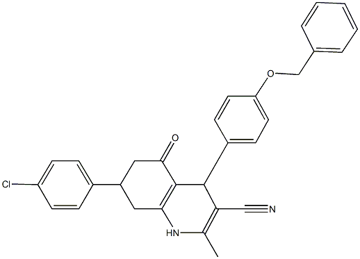 4-[4-(benzyloxy)phenyl]-7-(4-chlorophenyl)-2-methyl-5-oxo-1,4,5,6,7,8-hexahydro-3-quinolinecarbonitrile Structure