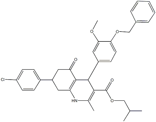 isobutyl 4-[4-(benzyloxy)-3-methoxyphenyl]-7-(4-chlorophenyl)-2-methyl-5-oxo-1,4,5,6,7,8-hexahydro-3-quinolinecarboxylate 结构式