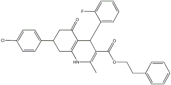 2-phenylethyl 7-(4-chlorophenyl)-4-(2-fluorophenyl)-2-methyl-5-oxo-1,4,5,6,7,8-hexahydro-3-quinolinecarboxylate 化学構造式