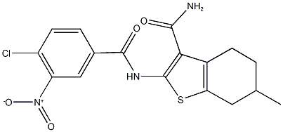 2-({4-chloro-3-nitrobenzoyl}amino)-6-methyl-4,5,6,7-tetrahydro-1-benzothiophene-3-carboxamide Struktur