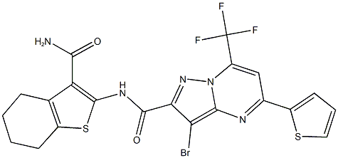 N-[3-(aminocarbonyl)-4,5,6,7-tetrahydro-1-benzothien-2-yl]-3-bromo-5-(2-thienyl)-7-(trifluoromethyl)pyrazolo[1,5-a]pyrimidine-2-carboxamide Struktur