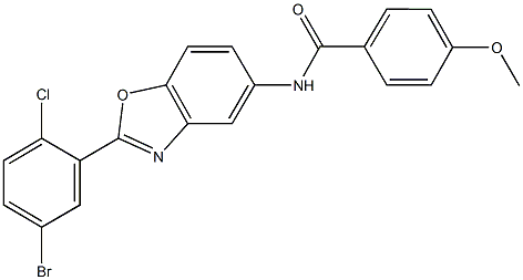N-[2-(5-bromo-2-chlorophenyl)-1,3-benzoxazol-5-yl]-4-methoxybenzamide 结构式
