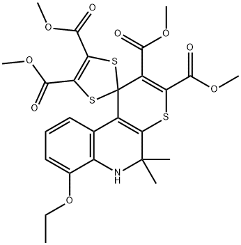 tetramethyl 7-ethoxy-5,5-dimethyl-5,6-dihydrospiro(1H-thiopyrano[2,3-c]quinoline-1,2'-[1,3]-dithiole)-2,3,4',5'-tetracarboxylate Struktur