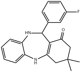 11-(3-fluorophenyl)-3,3-dimethyl-2,3,4,5,10,11-hexahydro-1H-dibenzo[b,e][1,4]diazepin-1-one 化学構造式