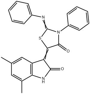 5,7-dimethyl-3-[4-oxo-3-phenyl-2-(phenylimino)-1,3-thiazolidin-5-ylidene]-1,3-dihydro-2H-indol-2-one Structure