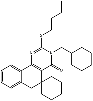 2-(butylsulfanyl)-3-(cyclohexylmethyl)-5,6-dihydrospiro(benzo[h]quinazoline-5,1'-cyclohexane)-4(3H)-one Struktur