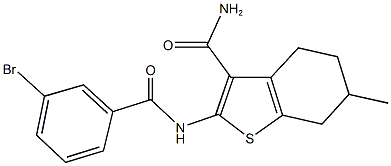 2-[(3-bromobenzoyl)amino]-6-methyl-4,5,6,7-tetrahydro-1-benzothiophene-3-carboxamide 化学構造式