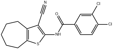 3,4-dichloro-N-(3-cyano-5,6,7,8-tetrahydro-4H-cyclohepta[b]thien-2-yl)benzamide 化学構造式