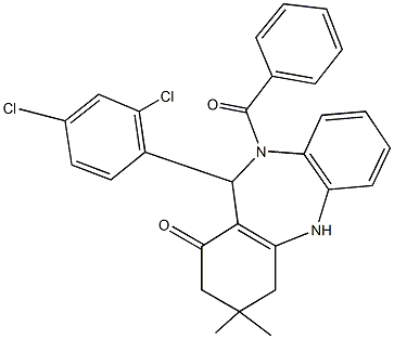 10-benzoyl-11-(2,4-dichlorophenyl)-3,3-dimethyl-2,3,4,5,10,11-hexahydro-1H-dibenzo[b,e][1,4]diazepin-1-one Struktur