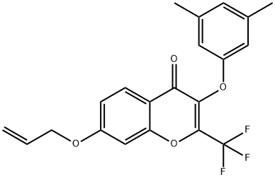 7-(allyloxy)-3-(3,5-dimethylphenoxy)-2-(trifluoromethyl)-4H-chromen-4-one 化学構造式
