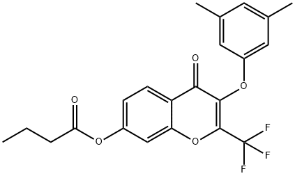 3-(3,5-dimethylphenoxy)-4-oxo-2-(trifluoromethyl)-4H-chromen-7-yl butyrate,329224-89-7,结构式