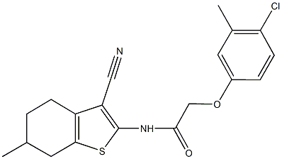 2-(4-chloro-3-methylphenoxy)-N-(3-cyano-6-methyl-4,5,6,7-tetrahydro-1-benzothien-2-yl)acetamide Struktur