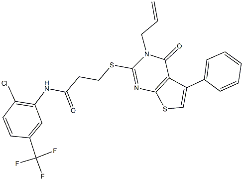 3-[(3-allyl-4-oxo-5-phenyl-3,4-dihydrothieno[2,3-d]pyrimidin-2-yl)sulfanyl]-N-[2-chloro-5-(trifluoromethyl)phenyl]propanamide Struktur