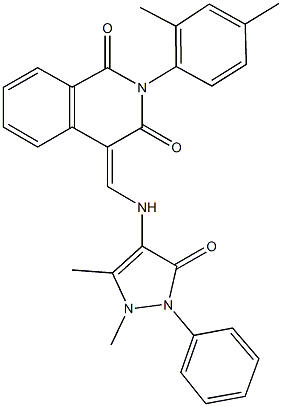 4-{[(1,5-dimethyl-3-oxo-2-phenyl-2,3-dihydro-1H-pyrazol-4-yl)amino]methylene}-2-(2,4-dimethylphenyl)-1,3(2H,4H)-isoquinolinedione Struktur