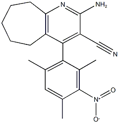 2-amino-4-{3-nitro-2,4,6-trimethylphenyl}-6,7,8,9-tetrahydro-5H-cyclohepta[b]pyridine-3-carbonitrile Struktur