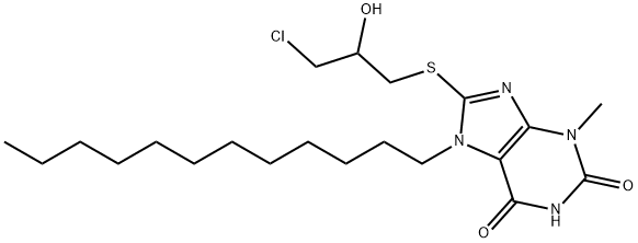 8-[(3-chloro-2-hydroxypropyl)sulfanyl]-7-dodecyl-3-methyl-3,7-dihydro-1H-purine-2,6-dione 化学構造式