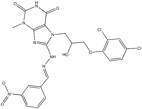 3-nitrobenzaldehyde (7-{3-[(2,4-dichlorophenyl)oxy]-2-hydroxypropyl}-3-methyl-2,6-dioxo-2,3,6,7-tetrahydro-1H-purin-8-yl)hydrazone Struktur