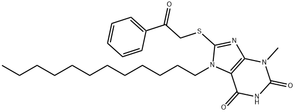 7-dodecyl-3-methyl-8-[(2-oxo-2-phenylethyl)sulfanyl]-3,7-dihydro-1H-purine-2,6-dione 化学構造式