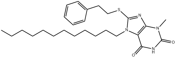 7-dodecyl-3-methyl-8-[(2-phenylethyl)sulfanyl]-3,7-dihydro-1H-purine-2,6-dione,329705-99-9,结构式