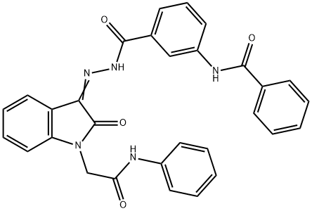 N-[3-({2-[1-(2-anilino-2-oxoethyl)-2-oxo-1,2-dihydro-3H-indol-3-ylidene]hydrazino}carbonyl)phenyl]benzamide 化学構造式