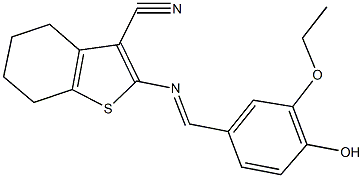 2-[(3-ethoxy-4-hydroxybenzylidene)amino]-4,5,6,7-tetrahydro-1-benzothiophene-3-carbonitrile Structure