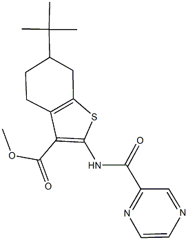 methyl 6-tert-butyl-2-[(2-pyrazinylcarbonyl)amino]-4,5,6,7-tetrahydro-1-benzothiophene-3-carboxylate Struktur