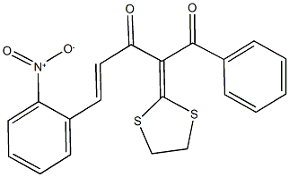 2-(1,3-dithiolan-2-ylidene)-5-{2-nitrophenyl}-1-phenyl-4-pentene-1,3-dione Struktur