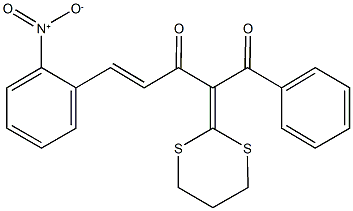 2-(1,3-dithian-2-ylidene)-5-{2-nitrophenyl}-1-phenyl-4-pentene-1,3-dione Struktur