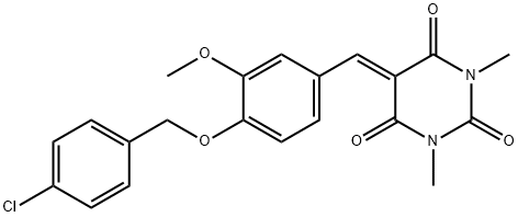 5-{4-[(4-chlorobenzyl)oxy]-3-methoxybenzylidene}-1,3-dimethyl-2,4,6(1H,3H,5H)-pyrimidinetrione 化学構造式