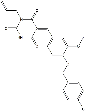 1-allyl-5-{4-[(4-chlorobenzyl)oxy]-3-methoxybenzylidene}-2,4,6(1H,3H,5H)-pyrimidinetrione 化学構造式