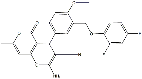 2-amino-4-{3-[(2,4-difluorophenoxy)methyl]-4-methoxyphenyl}-7-methyl-5-oxo-4H,5H-pyrano[4,3-b]pyran-3-carbonitrile|