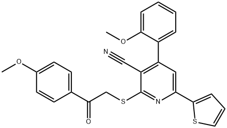 4-(2-methoxyphenyl)-2-{[2-(4-methoxyphenyl)-2-oxoethyl]sulfanyl}-6-(2-thienyl)nicotinonitrile 化学構造式