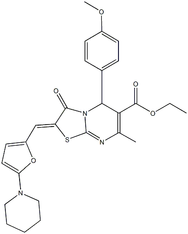 ethyl 5-(4-methoxyphenyl)-7-methyl-3-oxo-2-{[5-(1-piperidinyl)-2-furyl]methylene}-2,3-dihydro-5H-[1,3]thiazolo[3,2-a]pyrimidine-6-carboxylate|