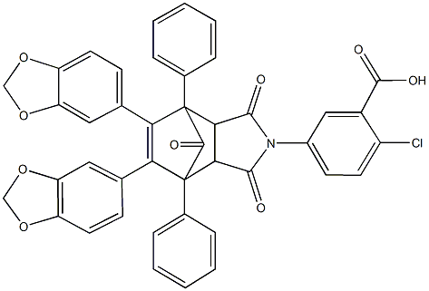 2-chloro-5-[8,9-di(1,3-benzodioxol-5-yl)-3,5,10-trioxo-1,7-diphenyl-4-azatricyclo[5.2.1.0~2,6~]dec-8-en-4-yl]benzoic acid 结构式