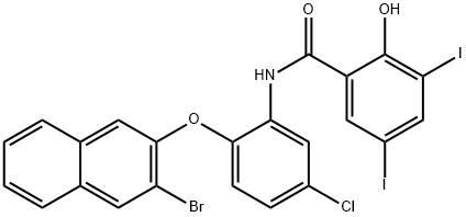 N-{2-[(3-bromo-2-naphthyl)oxy]-5-chlorophenyl}-2-hydroxy-3,5-diiodobenzamide,329782-22-1,结构式