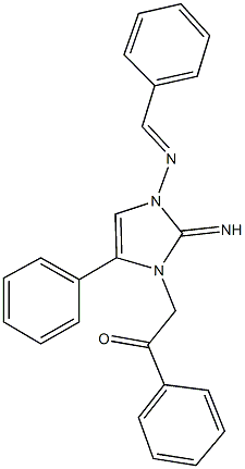 2-[3-(benzylideneamino)-2-imino-5-phenyl-2,3-dihydro-1H-imidazol-1-yl]-1-phenylethanone Struktur